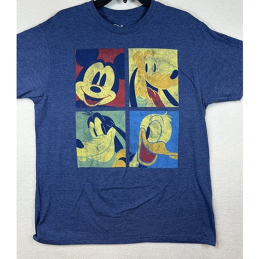 Disney Mickey Mouse and Friends T-Shirt Mens L Blue Mickey Pluto Goofy Donald